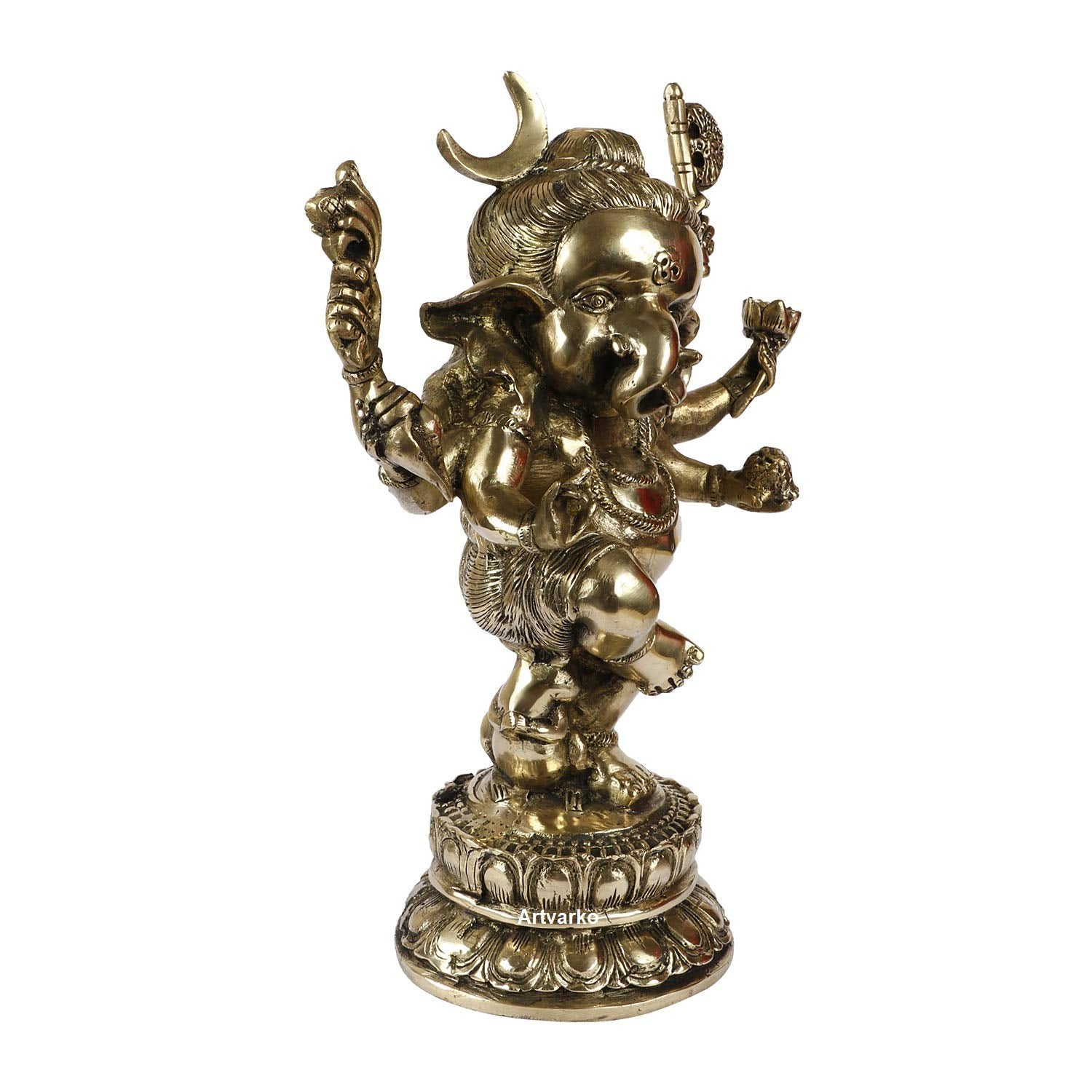 Big Brass Dancing Ganesha Idol Six Arms Moon on Ganesha Head Statue Idol for Home décor/Temple